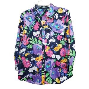Lauren Ralph Lauren Women's Cotton Multicolor Floral Button-Up Shirt Size XL